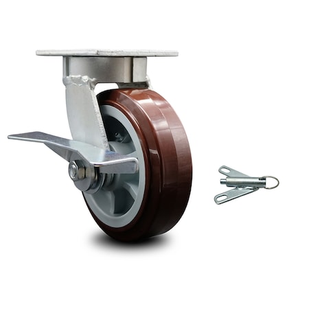 Service Caster 6 Inch Kingpinless Poly on Polyolefin Wheel Swivel Caster with Brake/Swivel Lock SCC-KP30S620-PPUR-SLB-BSL